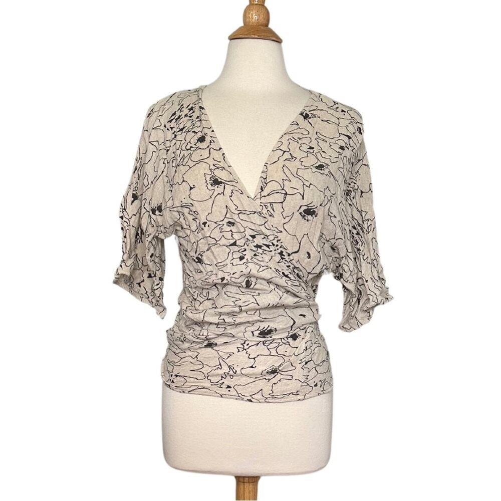 O’Neil Cream Black Wrap Top Cardigan Blouse Cotton Linen Blend TJ